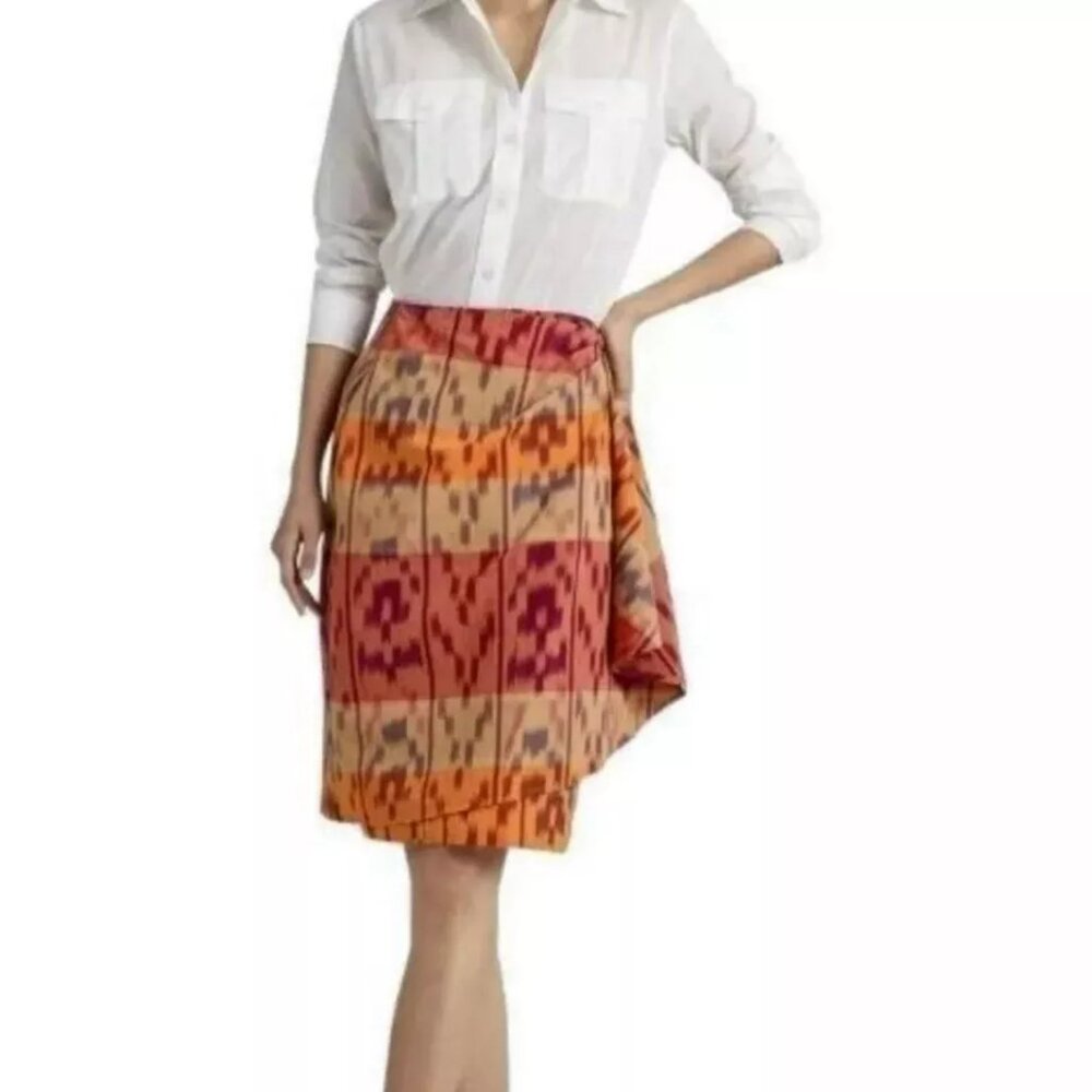 Lauren Ralph Lauren Sz 10 Wrap Skirt Burgundy Southwest Print Ruffle